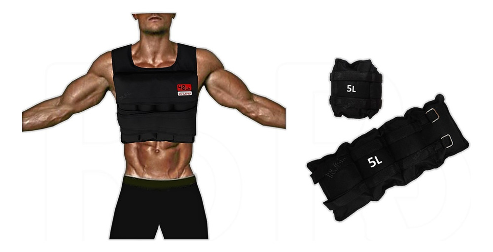 Chaleco De Lastre Graduable 40 Lbs + Pesas Tobilleras 5k